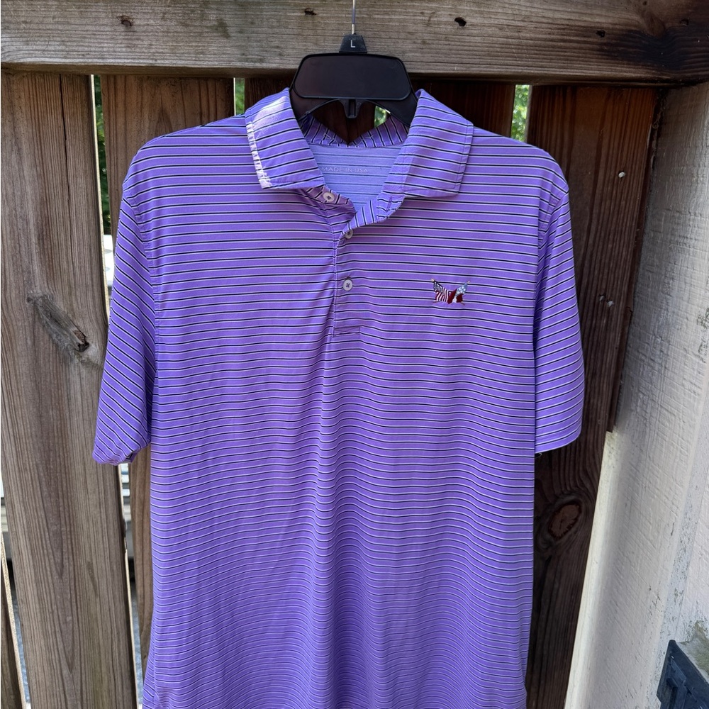Draddy Lavender Striped Polo Shirt w Crossed Flag Logo